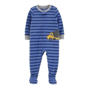 Carter's Blue Striped Footie with Yellow Truck. Size 3T